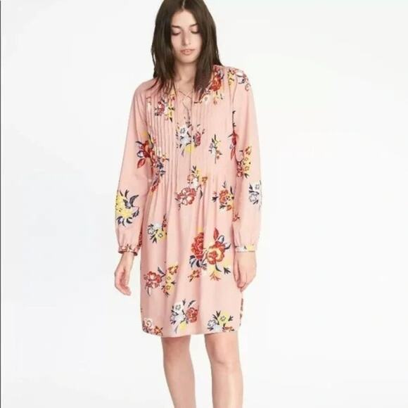 OLD NAVY Maternity Long Sleeve Pintuck Pink Floral Midi Shift Dress size Small - Picture 9 of 9